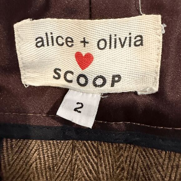 Alice + Olivia for Scoop Collab Brown Wool Trouser Shorts Herringbone Size 2 - Picture 5 of 9